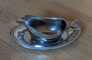 Silver Plated Set of Gravy Boat & Drip Tray Vintage Metal Sauce Bowl *READ - Picture 1 of 10
