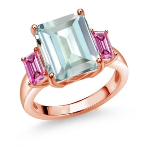 18K Rose Gold Plated Silver Ring Simulated Aquamarine Pink Moissanite (6.55 - Picture 1 of 3