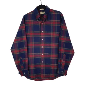 L.L.BEAN Navy Check Shirt Vintage 1980s Made In USA Long Sleeve Cotton Blend - Picture 1 of 6
