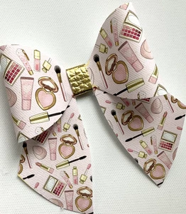 PINK MAKEUP SAILOR BOW PRINTED CANVAS FABRIC BOW TEMPLATE TO MAKE OWN HAIR BOWS - Picture 1 of 4
