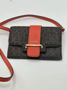 Calvin Klein Monogram Crossbody Wallet – Brown/Red – Multi Card Slots - Picture 1 of 9