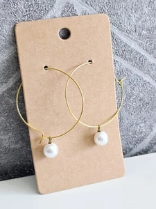 Gold Hoop Earrings With White Pearls Woman Unisex Party - Picture 1 of 2