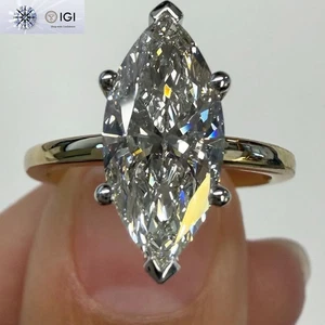 IGI 2.25Ct E VS1 Marquise Lab Grown Diamond Engagement Ring in 14K Two-Tone Gold - Picture 1 of 16