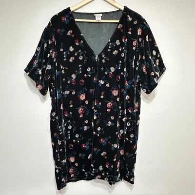 Natural Life Dark Floral Claire Velvet Mini Dress Women L Black Tunic Whimsygoth - Image 1 of 4