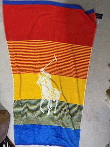 Polo Ralph Lauren Pony Logo Hopkins Bath Beach Towel Yellow Red Blue Cotton NEW - Picture 1 of 2