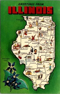 Greetings from ILLINOIS IL illustrated map Postcard - Picture 1 of 2