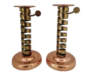 Portacandele vintage Art Deco Laurence maggiordomo spirale regolabile rame ottone rustico - Foto 1 di 5
