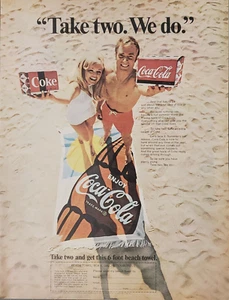 1969 Coca-Cola Soda Pop Soft Drink Beach Couple Sand Cartons Print Ad - Bild 1 von 1