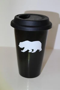 Black and White 10 oz Bear  Ceramic Travel Mug - Picture 1 of 9