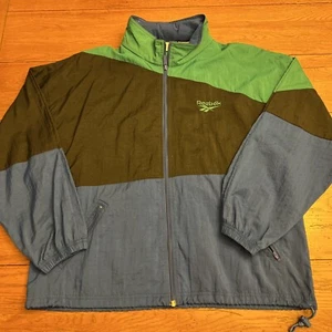 Vintage Men's Reebok Windbreaker TrackSuit Green Black Blue Size L Big 90s Logo - Picture 1 of 12