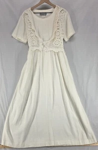 VTG Carol Anderson Midi Dress Linen Pockets Crochet Vest Cream Womens 12 Cottage - Imagen 1 de 15
