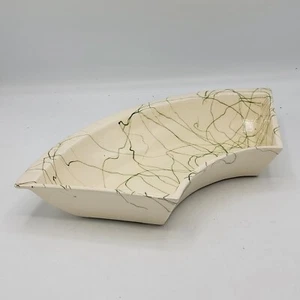 Green Drizzle on Cream Ceramic Lazy Susan 12-inch Section Bowl REPLACEMENT PART - Picture 1 of 13