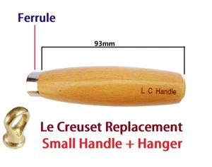 Passend für Le Creuset Ersatz Holz kleiner Griff Größe 93 mm Messing rostfrei Aufhänger - Bild 1 von 4