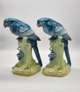 Vintage, Large CZECH Pottery Blue Parrot Figurines - Set of 2 - Picture 1 of 17