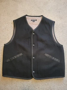 Structure Mens Large Black Wool Front Quilted Snap Front Vest - Picture 1 of 7