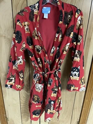 Nick & Nora Milk Bone Red Robe w Belt Size S/M  Dog Breeds Print - Image 1 of 2