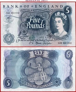 GREAT BRITAIN 5 POUNDS nd 1963 1971 P 375b AU/UNC free shipping from 100$ - Picture 1 of 3