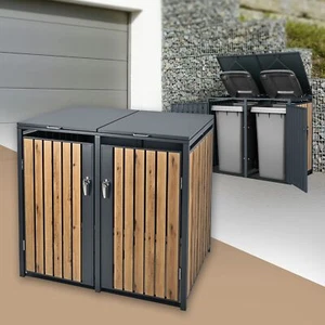 Abfalleimer Garten Unterstand 2 Mülleimer Box Anthrazit Stahl 240 L 68x116 cm - Bild 1 von 8