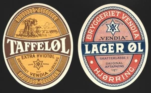 Brewery VENDIA Bryggeri Hjørring, DENMARK Authentic Old beer labels - Picture 1 of 2