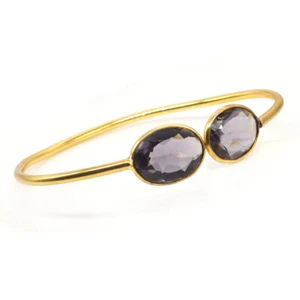 Amethyst Quartz Gemstone Handmade Gold Plated Jewelry Adjustable Bracelet q374 - Picture 1 of 4