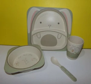 Child Easter Rabbit Dinnerware Divided Plate Bowl & Cup Set w/ Spoon - Picture 1 of 2