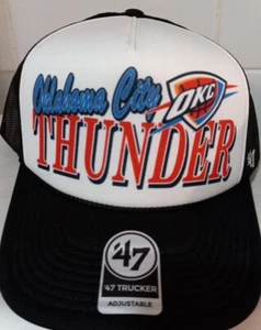 Oklahoma City Thunder Nba 47'brand Mesh Trucker Snapback Adjustable Hat Blk/wht - Picture 1 of 4