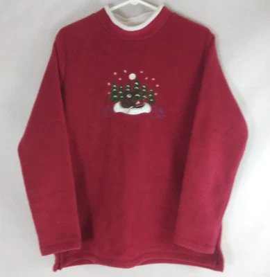 Croft & Barrow Sport Women's Fleece Sweatshirt With Bear In Canoe Design Medium - Image 1 of 4