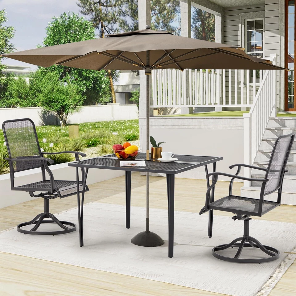 3 Pieces Patio Dining Set Outdoor Garden Furniture Set w/Square Table & Chairs - Image 1 of 4