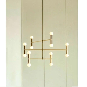 Brass chandelier 12 Arms Sputnik Ceiling Light Fixture Mid Century Brushed - Picture 1 of 2