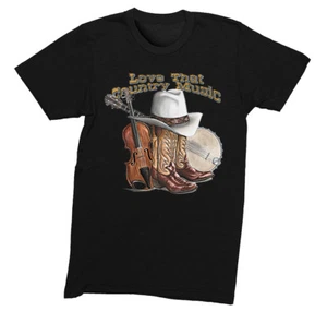 Mens Love That Country Music Musician Stage Bluegrass Fiddle Banjo USA T-Shirt - Picture 1 of 5