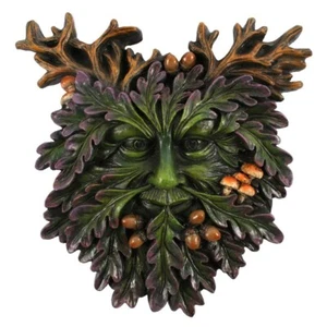 Wand Relief Deko Garten Baum Green Man Gesicht Pagan Blätter Pilze Eicheln  - Bild 1 von 3