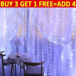 3M 300 LED Curtain Fairy String Lights Window Decor USB Plug in with Remote - Picture 1 of 15