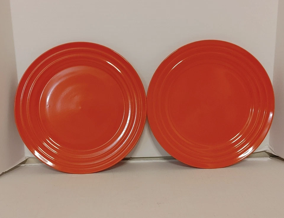 Rachel Ray Double Ridge Tangerine Orange Dinner Plates set 2 each 11" RETIRED - Image 1 of 4