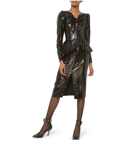 Abito da cocktail 3290$ Michael Kors Collection Peplum fessura anteriore in paillettes nere