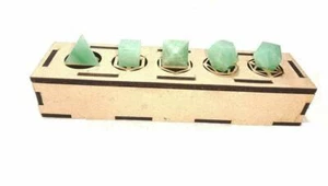 Grün Avanturin Heilige Geometrie 5 Stück mit Merkabah Stern Set mit Holzbox  - Bild 1 von 5