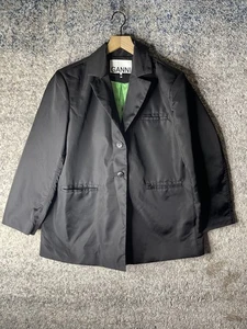 Ganni Blazer Womens XS Black Oversized Single Breasted Satin Lined BJD 6111 - Picture 1 of 7