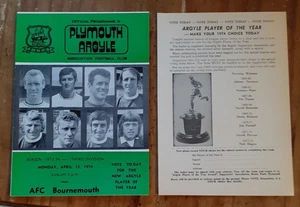 Plymouth Argyle v Bournemouth Div 3 15 April 1974 Player Year Vote - Picture 1 of 3