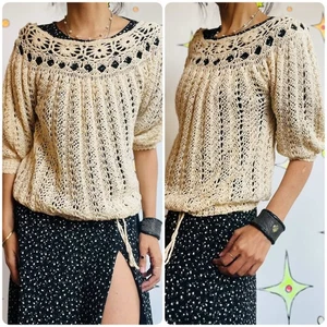 Vintage 1950s Boho Grunge Crochet Sweater Top – Cottagecore - Handmade – Medium - Picture 1 of 3