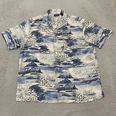 Camisa Ocean Pacific Para Hombre XL Azul Seda Hawaiana Manga Corta Bolsillo Abotonable Foto 1 de 4