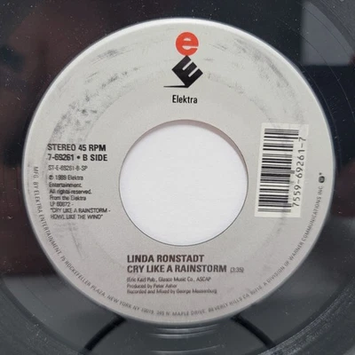 Linda Ronstadt Cry Like / Don't Know Much 7" 45rpm M- Vinyl 80's Record 45 - Image 1 of 2