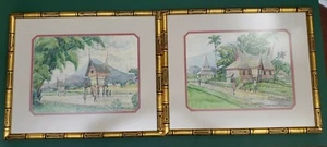 SET OF 2 ORIGINAL WATERCOLORS by Indonesian Artist Muslim Saleh, ASIA Painting - Picture 1 of 9