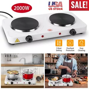 2000W Portable Electric Double Burner Hot Plate Cooktop Cooking Stove Kitchen - Picture 1 of 12