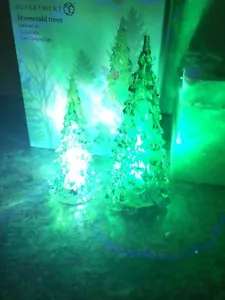 Department 56 Village LIT EMERALD TREES SET/2 6005551 Color Changing Christmas - Picture 1 of 13