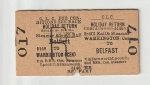 Eisenbahnticket CLC Warrington Central nach Belfast 3. Urlaub Rückfahrt Edmondson - Bild 1 von 1