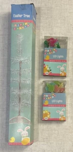 18" Mini Tabletop Iridescent White Easter Tree LED Bunny & Egg Lights - 2 trees - Picture 1 of 9
