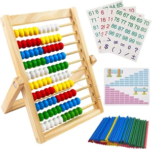 Rechenschieber Grundschule, Rechenhilfe mit 100 Mehrfarbigen Perlen/Zählstäbchen - Bild 1 von 7
