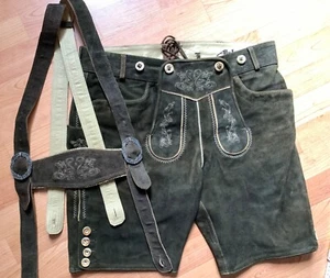 Gr. 52 echt Leder Alphorn kurze Lederhose mit Träger braun - Bild 1 von 6