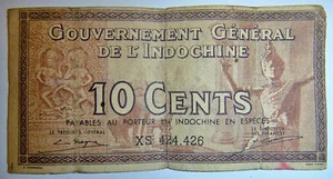 BANK NOTE - 1939 - 10 CENTS - LAOS - CAMBODIA - ANGKOR - Vietnam War - C.284 - Picture 1 of 2
