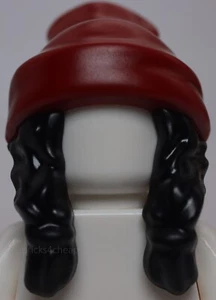 Lego Black Minifig Hair Combo Hair with Dark Red Hat 2 Braids over Shoulders - Picture 1 of 1