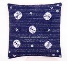 16" Kantha Throw Tie Dye Indigo Blue Cushion Pillow Cover Bohemian Throw Decor